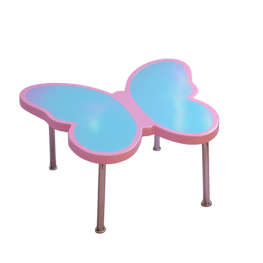 Y2K Butterfly Dream Coffee Table – Glossy Pink + Chrome Legs